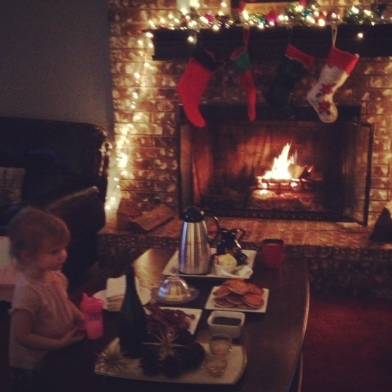 The kids and I got up early to get breakfast, coffee and a fire made before waking up dad.
